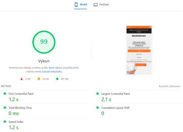 Page Speed Insight -&nbsp;načtení na mobilu